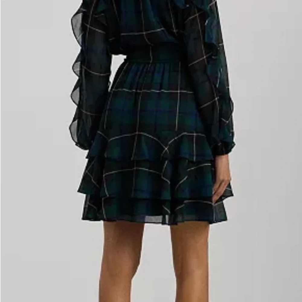 Ralph Lauren Dark Green Plaid Long Sleeve Georgette dress NWT - Picture 3 of 9